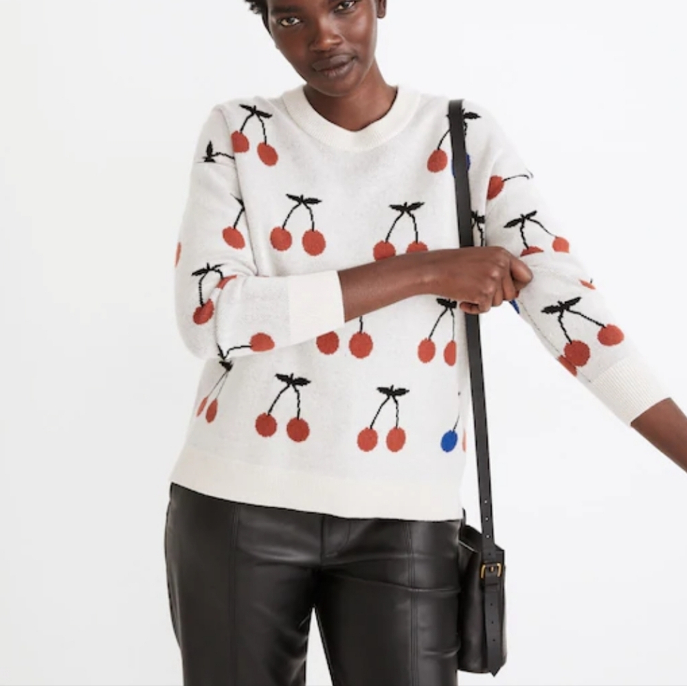 Madewell Cherry Jacquard Pullover Sweater viscose/polyamide/wool/alpaca blend M - Picture 9 of 10